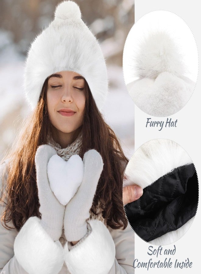 Cozypower 3 Pieces White Fur Leg Warmers Set Faux Fur Hat Wrist Cuffs Winter Furry Hat Boot Cuffs Fuzzy Hand Cuff for Women - Image 2